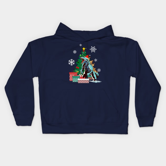 Godzilla Around The Christmas Tree Kids Hoodie by Nova5